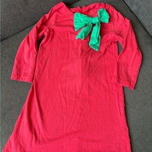 Casual Red Long Sleeve Asymmetrical Dress with Green Accent